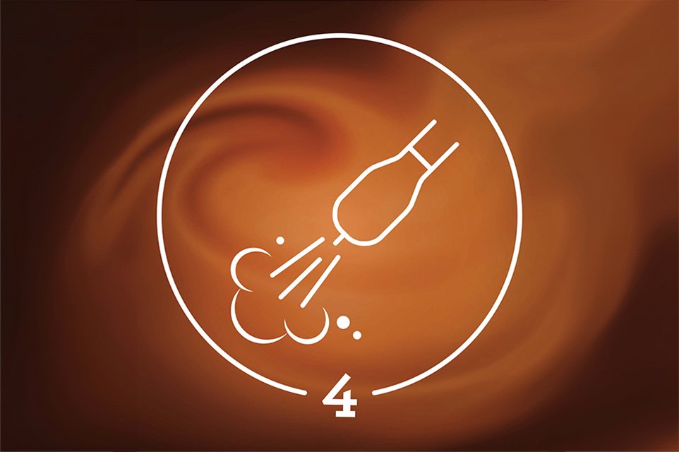 A white outline of air being released from a pump against a brown background.